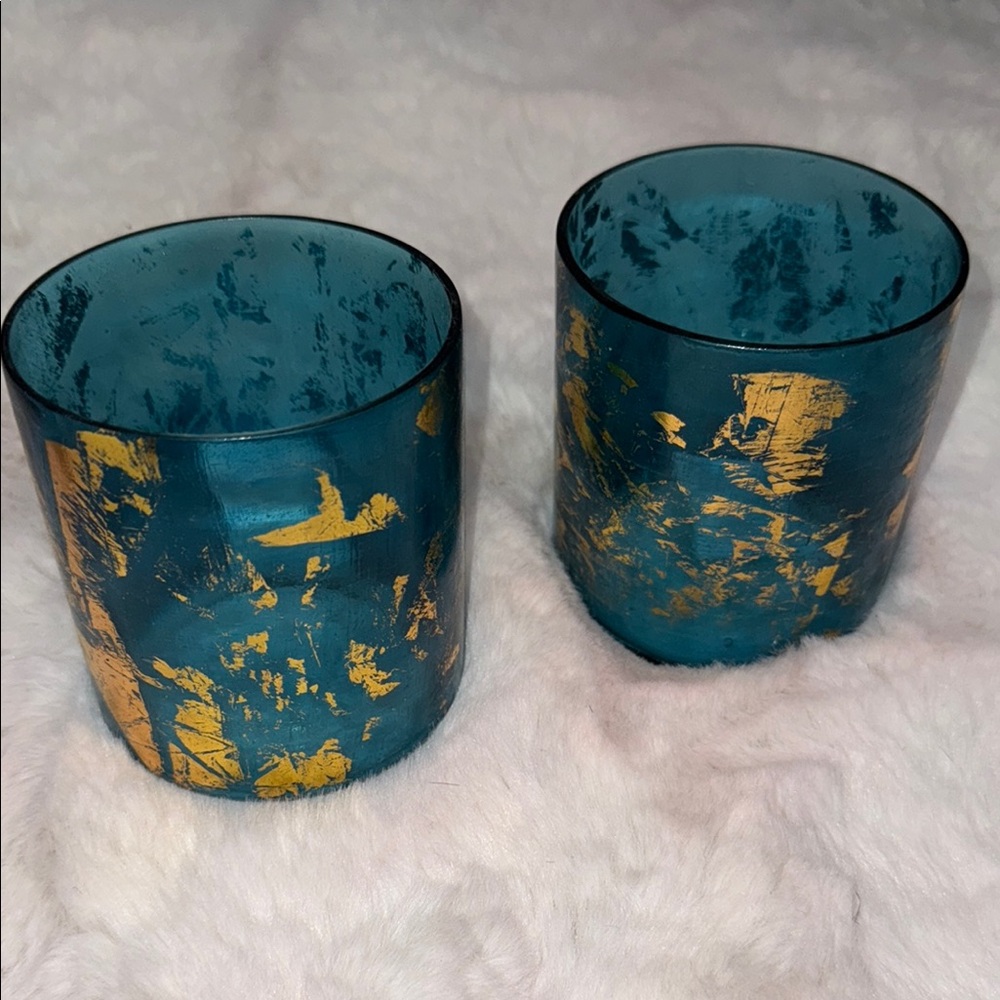 4” painted glass candle holders / NEW